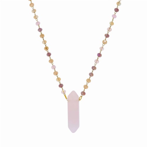 Naszyjnik koraliki kamień kwarc stal chirurgiczna kolor różowy