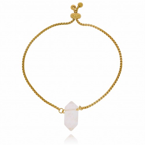 Bransoletka stal szlachetna pozłacana kamień kryształ górski