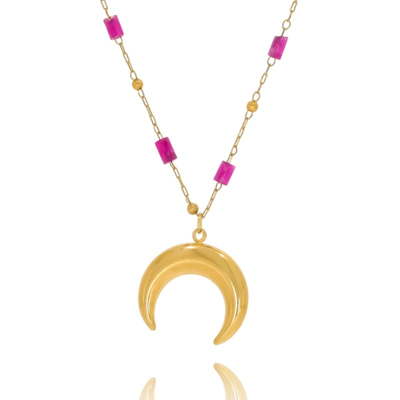 naszyjnik ze stali szlachetnej pozłacany różowe koraliki księżyc (1).jpg