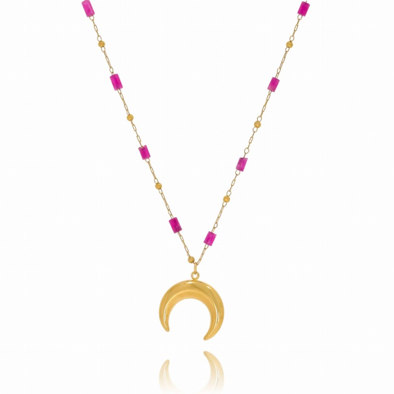 naszyjnik ze stali szlachetnej pozłacany różowe koraliki księżyc (2).jpg