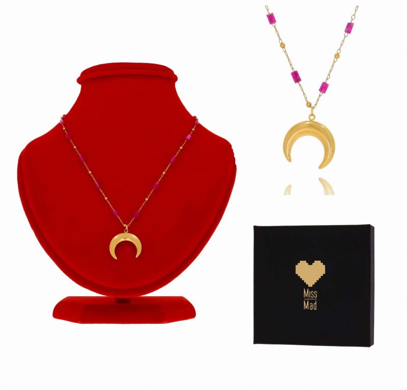 naszyjnik ze stali szlachetnej pozłacany różowe koraliki księżyc (4).jpg