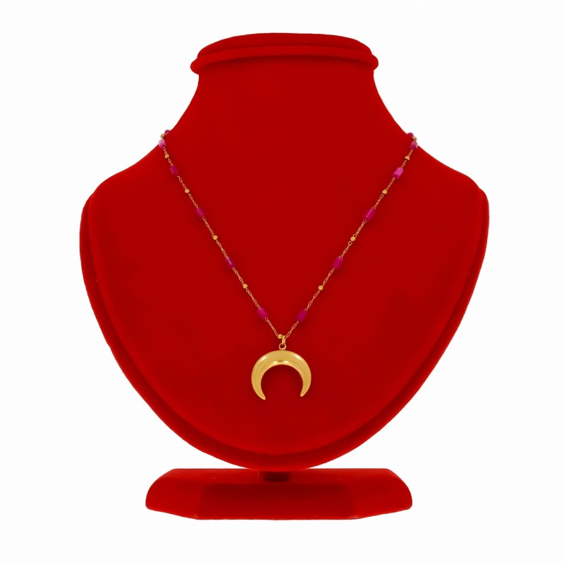 naszyjnik ze stali szlachetnej pozłacany różowe koraliki księżyc (5).jpg