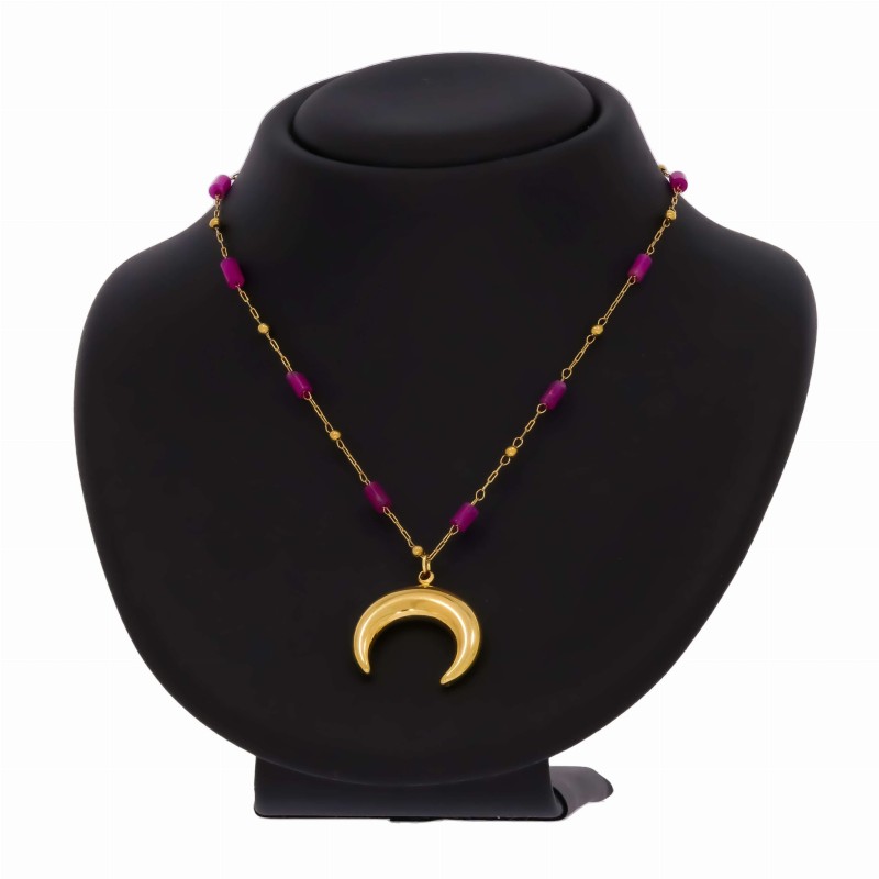 naszyjnik ze stali szlachetnej pozłacany różowe koraliki księżyc (6).jpg