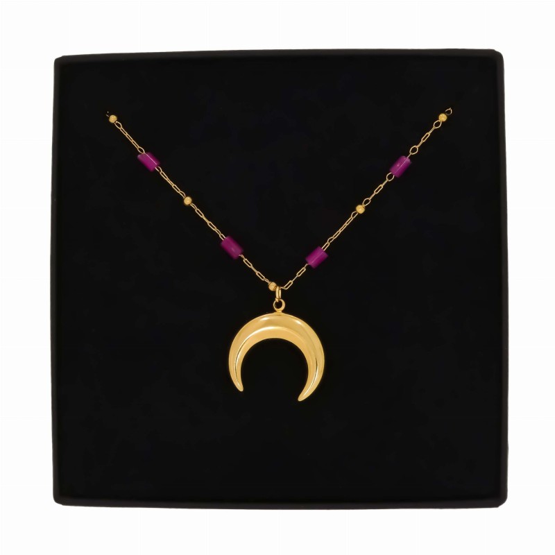 naszyjnik ze stali szlachetnej pozłacany różowe koraliki księżyc (7).jpg
