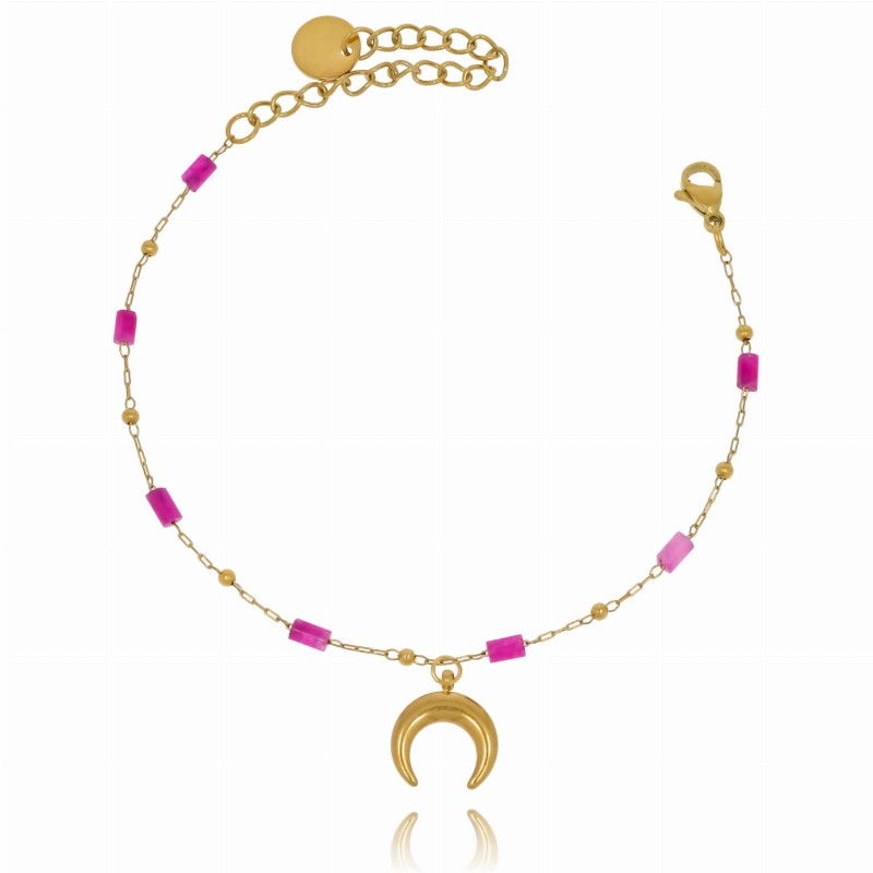 bransoletka ze stali szlachetnej pozłacane różowe koraliki księżyc- (2).jpg