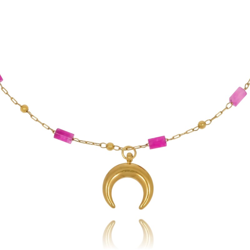 bransoletka ze stali szlachetnej pozłacane różowe koraliki księżyc- (3).jpg