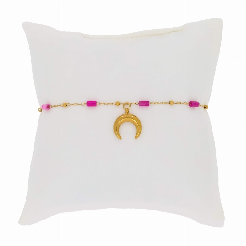 bransoletka ze stali szlachetnej pozłacane różowe koraliki księżyc- (5).jpg