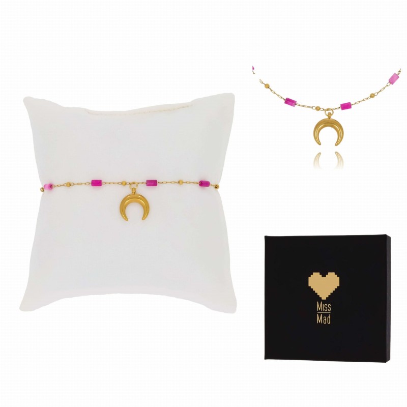 bransoletka ze stali szlachetnej pozłacane różowe koraliki księżyc- (7).jpg