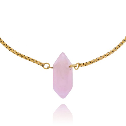 Bransoletka stal szlachetna pozłacana kamień kwarc różowy