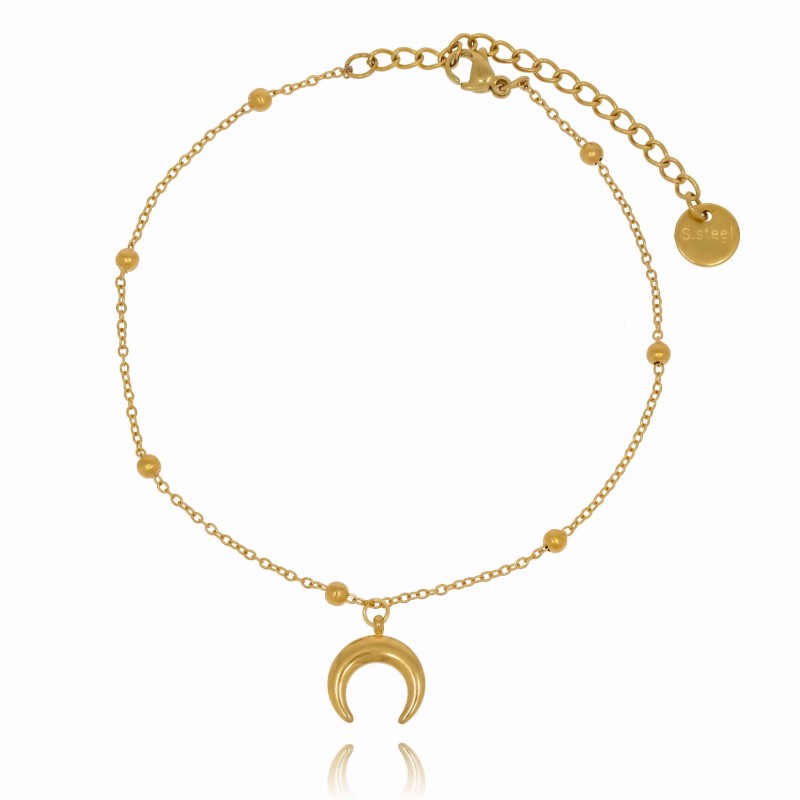 bransoletka na nogę stal szlachetna pozłacana księżyc koraliki-