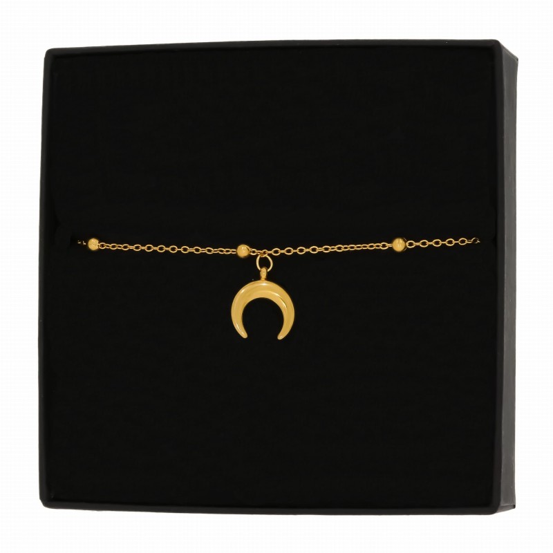 bransoletka na nogę stal szlachetna pozłacana księżyc koraliki-