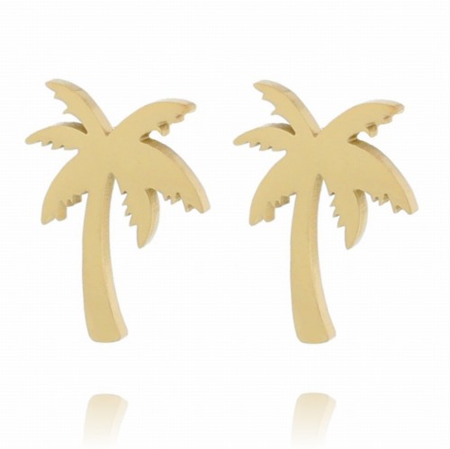 Kolczyki stal  wkrętki kolor złoty palma prezent