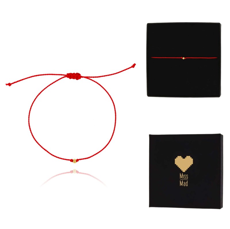 bransoletka stal chirurgiczna sznurek czerwony kulka