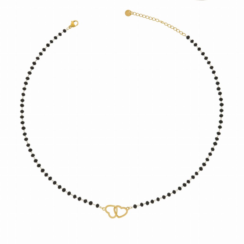 bransoletka pozłacana stal dwa serduszka czarne koraliki (1).jpg