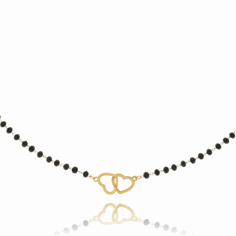 bransoletka pozłacana stal dwa serduszka czarne koraliki (2).jpg
