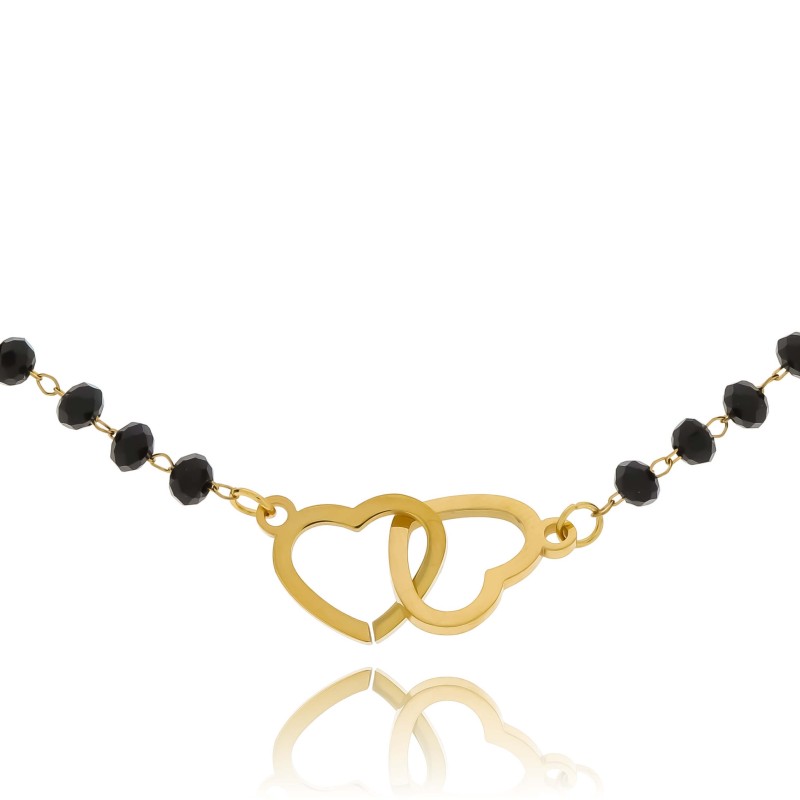 naszyjnik pozłacana stal dwa serduszka czarne koraliki (2).jpg