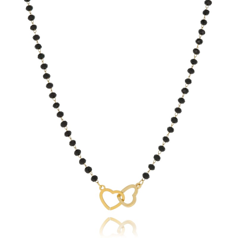 naszyjnik pozłacana stal dwa serduszka czarne koraliki.jpg