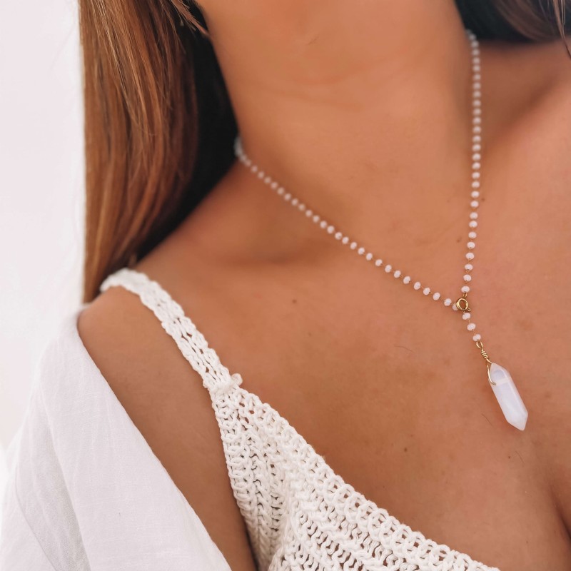 Naszyjnik stal szlachetna pozłacana opal syntentyczny body chain