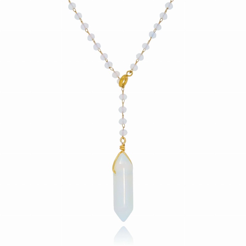 Naszyjnik stal szlachetna pozłacana opal syntentyczny body chain