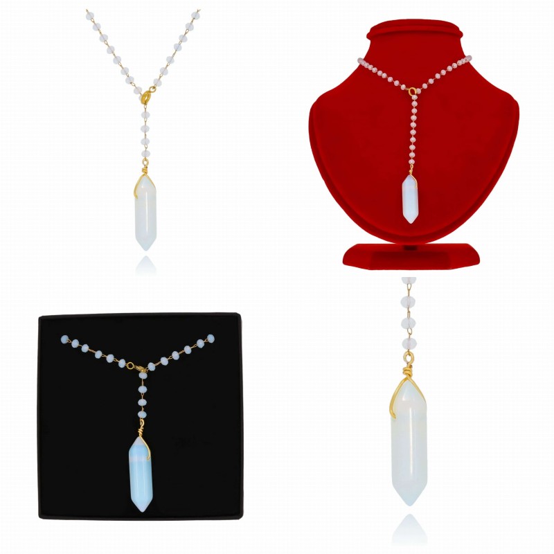 Naszyjnik stal szlachetna pozłacana opal syntentyczny body chain.