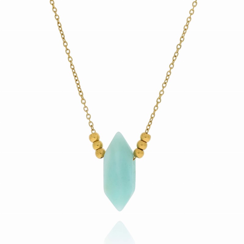 Naszyjnik stal chirurgiczna kolor złoty kulki awenturyn