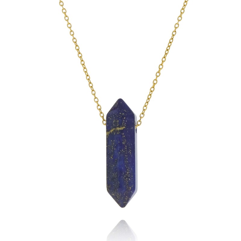 Naszyjnik stal szlachetna pozłacana lapis lazuli