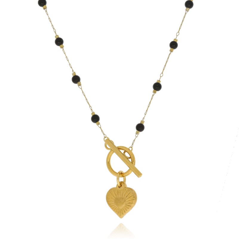 Naszyjnika stal chirurgiczna serce kamień onyks