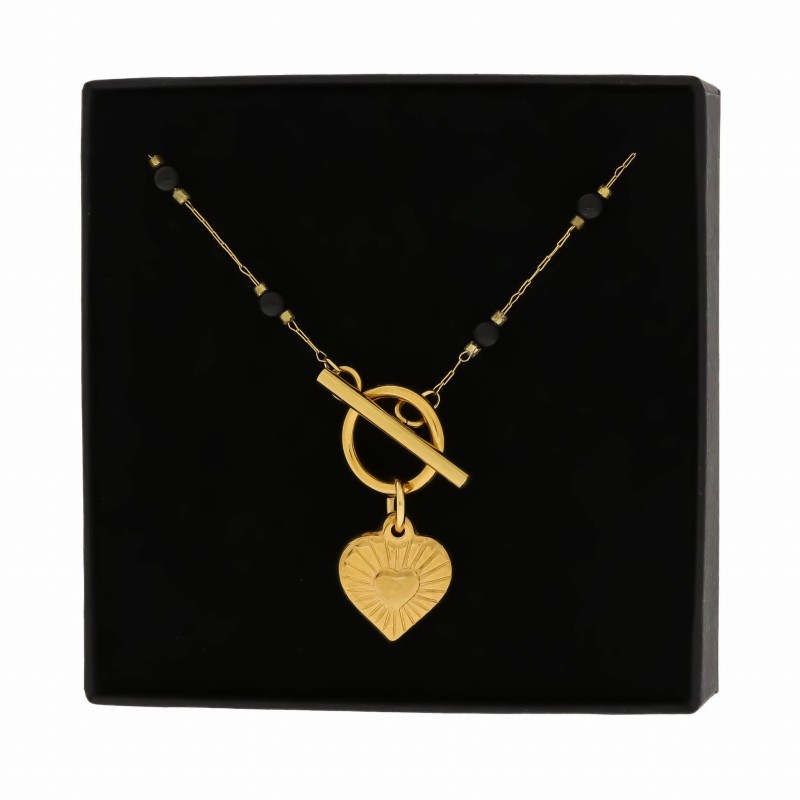 Naszyjnika stal chirurgiczna serce kamień onyks