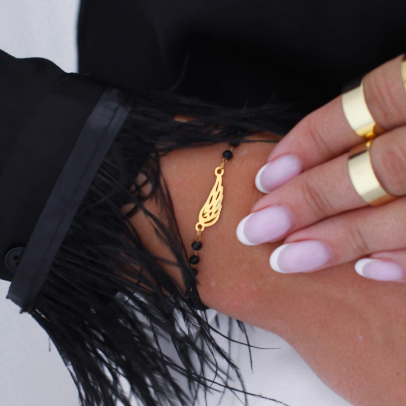 bransoletka  stal chirurgiczna skrzydło czarne koraliki.jpg