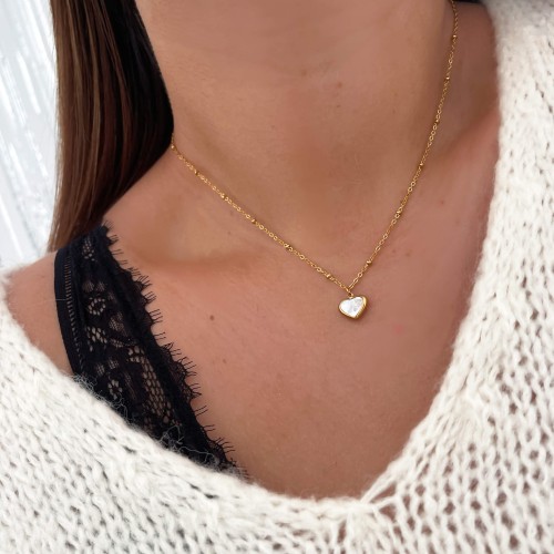 Naszyjnik stal chirurgiczna serduszko perłowe