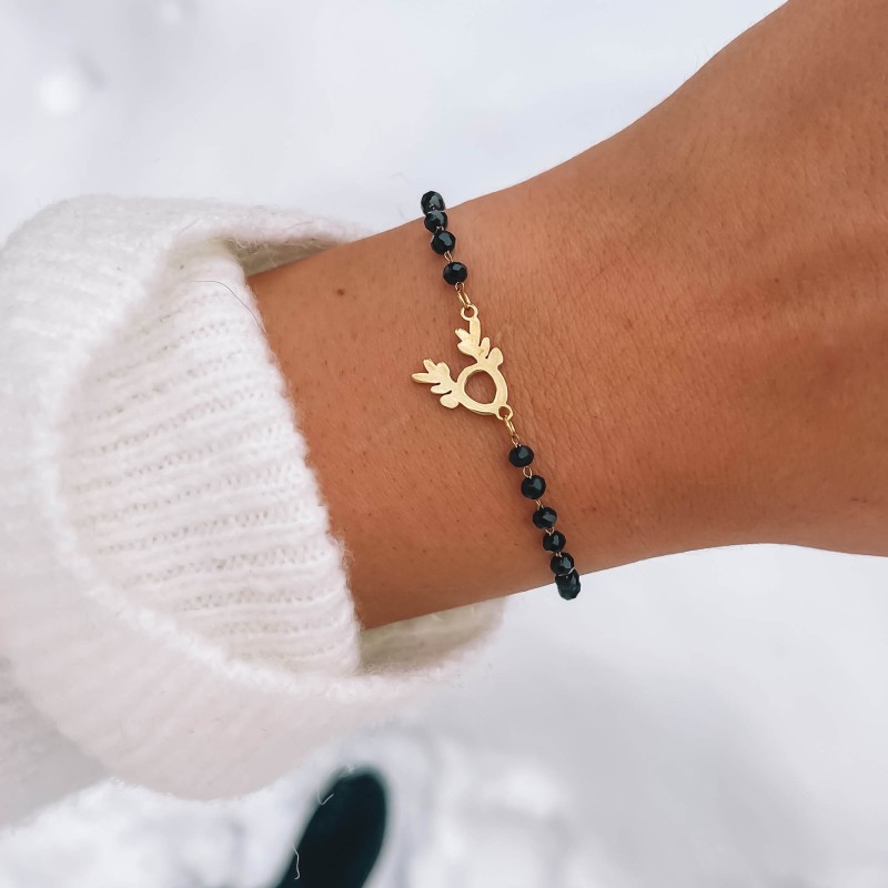 bransoletka  stal chirurgiczna jelonek czarne koraliki  (1).jpg