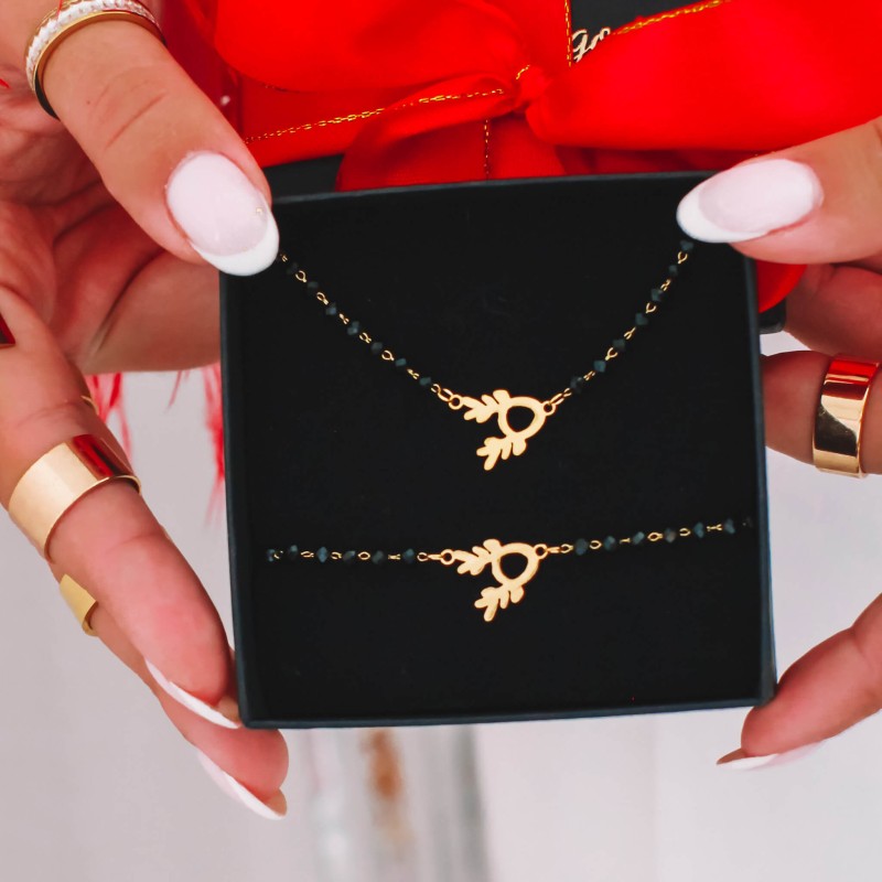 bransoletka  stal chirurgiczna jelonek czarne koraliki  (2).jpg