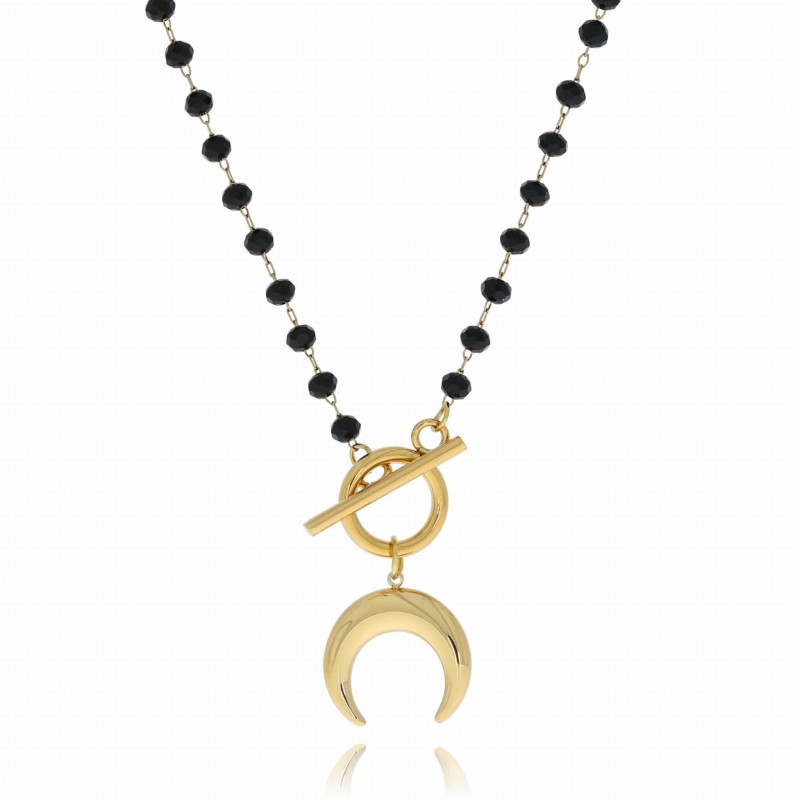Naszyjnik stal chirurgiczna czarne koraliki księżyc