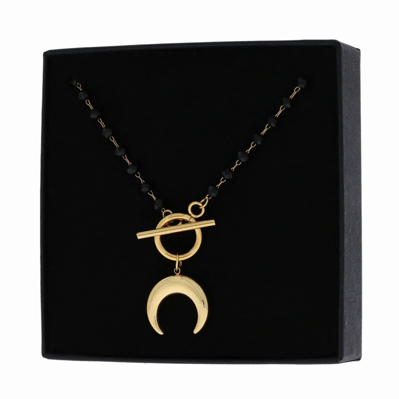 Naszyjnik stal chirurgiczna czarne koraliki księżyc