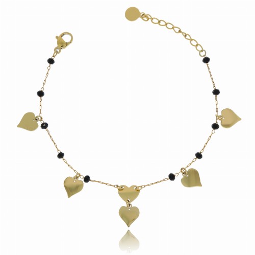 Bransoletka  stal chirurgiczna czarne koraliki serduszka