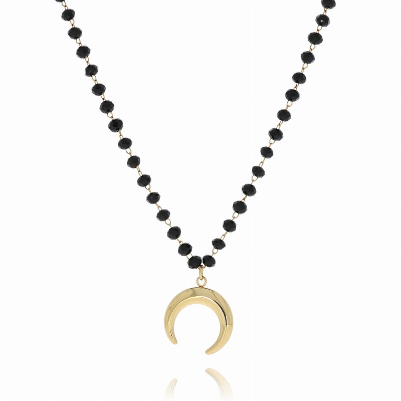 Naszyjnik stal chirurgiczna czarne koraliki księżyc moon