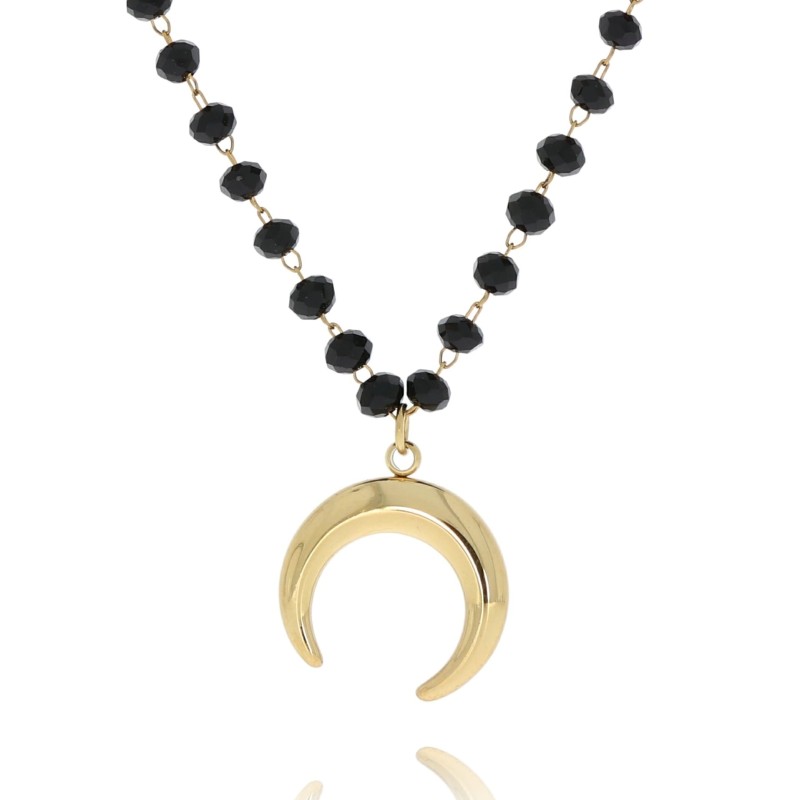 Naszyjnik stal chirurgiczna czarne koraliki księżyc moon