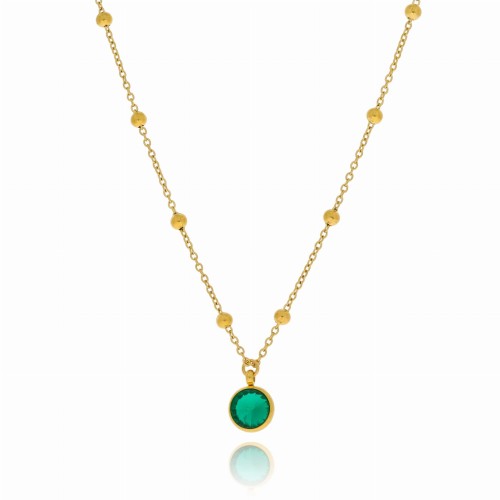 Naszyjnik stal chirurgiczna kamień szmaragd fasetowany