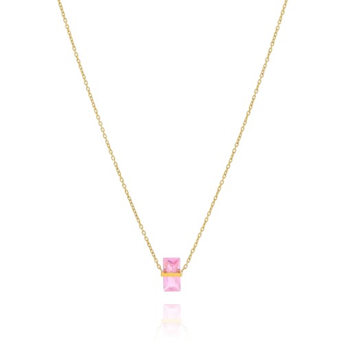 Naszyjnik stal kolor zloty kamień pink aura różowy