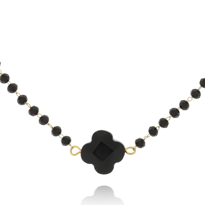 Naszyjnik stal kolor złoty koraliki agat kolor czarny choker.jpg