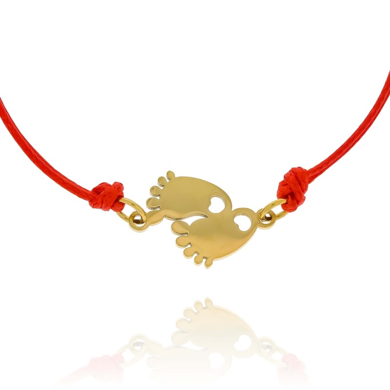 Bransoletka stal chirurgiczna czerwony sznurek stópki kolor złoty.jpg