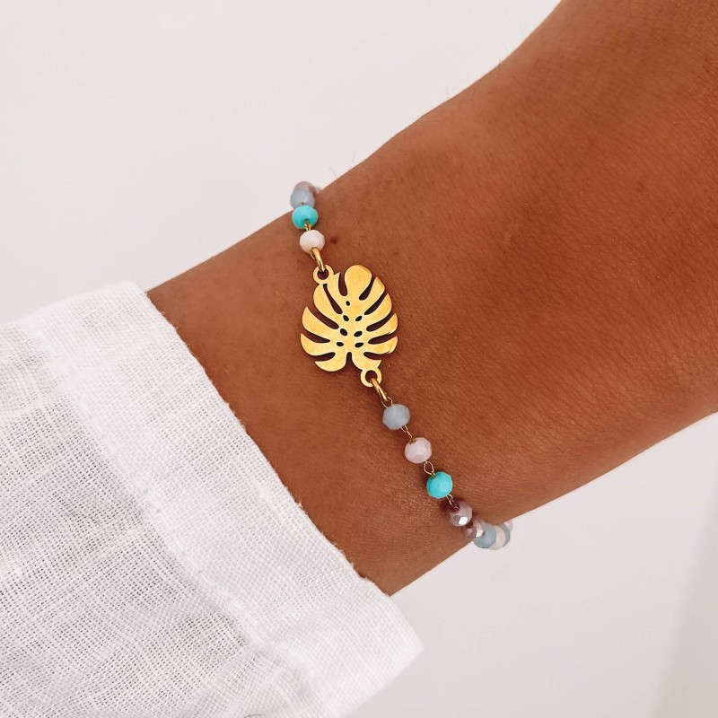 Bransoletka stal chirurgiczna koraliki monstera kolor złoty