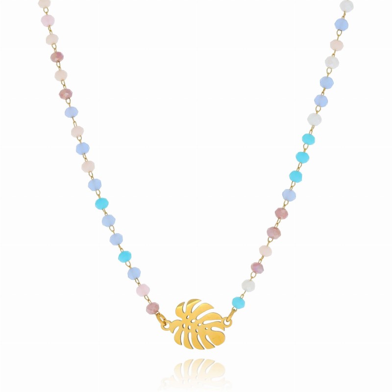 Naszyjnik ze stali koraliki monstera kolor złoty