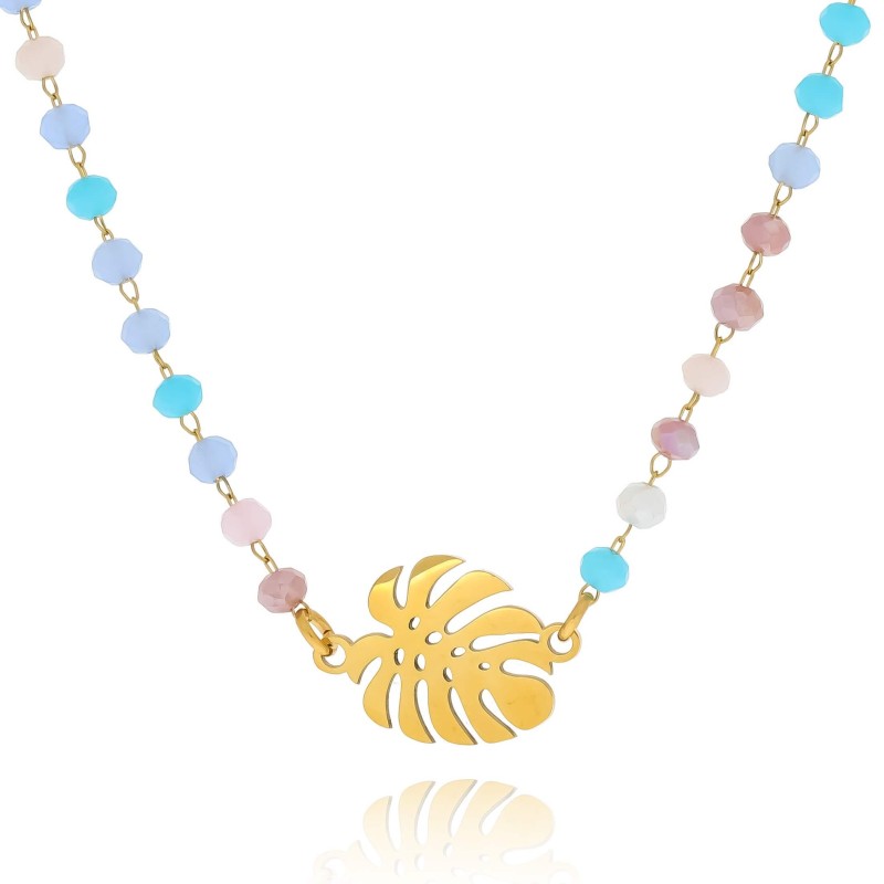 Naszyjnik ze stali koraliki monstera kolor złoty