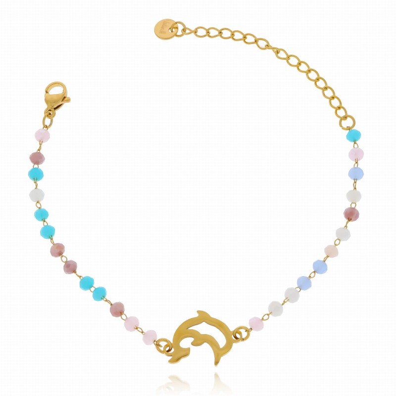 Bransoletka stal chirurgiczna koraliki delfin kolor złoty