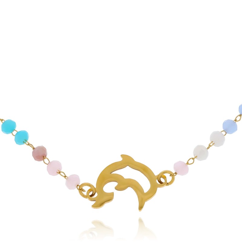 Bransoletka stal chirurgiczna koraliki delfin kolor złoty