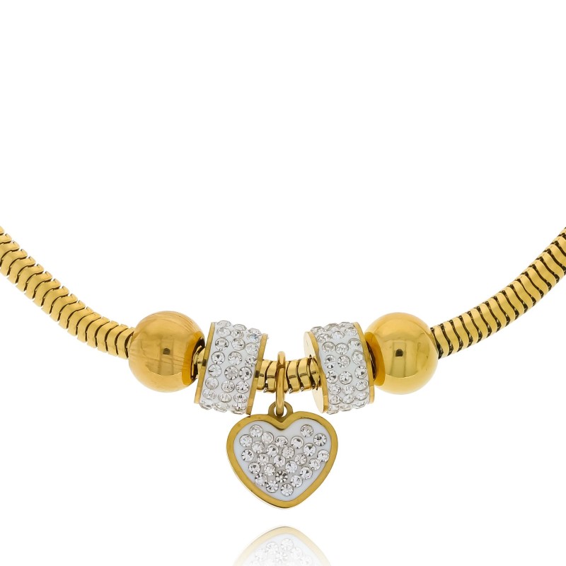 Bransoletka modułowa stal chirurgiczna kolor złoty serce