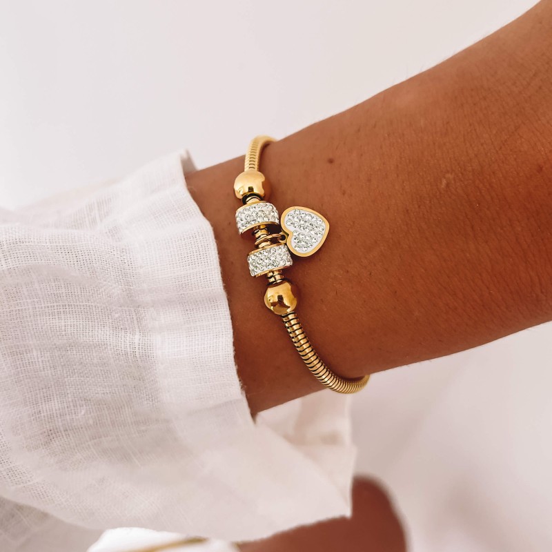 Bransoletka modułowa stal chirurgiczna kolor złoty serce