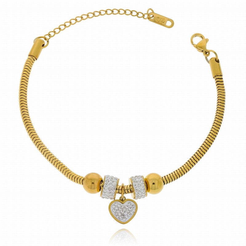 Bransoletka modułowa stal chirurgiczna kolor złoty serce