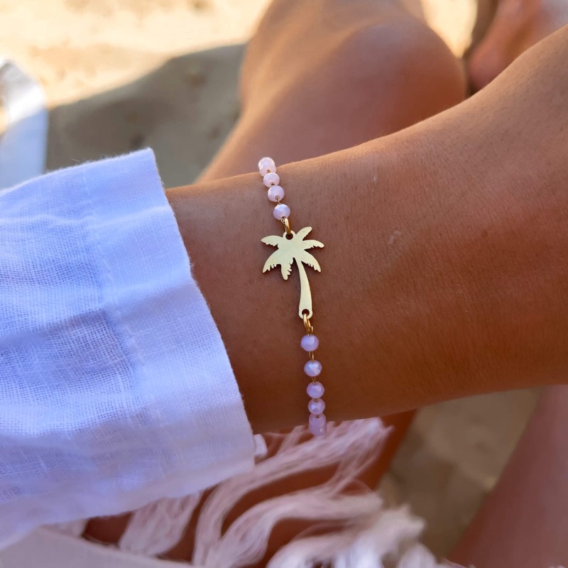 Bransoletka stal chirurgiczna koraliki palma kolor złoty